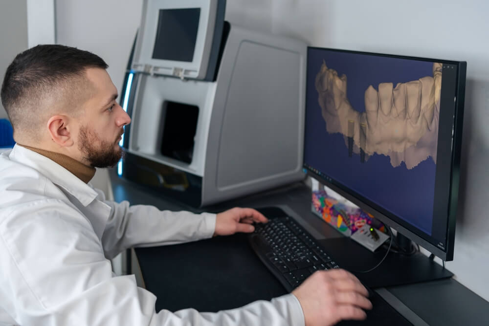 Man working with digital scan in modern dentistry